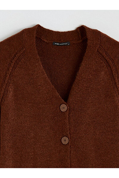 LC Waikiki Brown V-Neck Women's Knitwear Cardigan