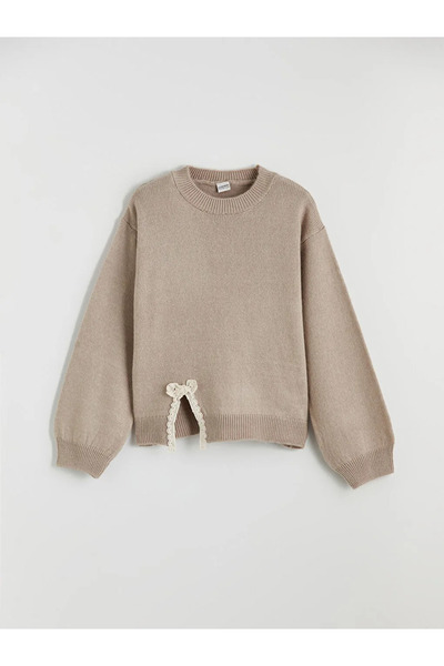 LC Waikiki Pulover tricotat pentru fete cu detaliu din dantelă bej