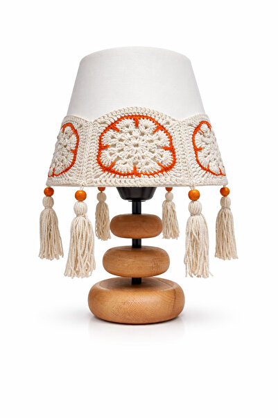 nijiartdesign أباجورة دائرية ثلاثية الطبقات بأرجل خشبية وتصميم كروشيه بسيط مع...