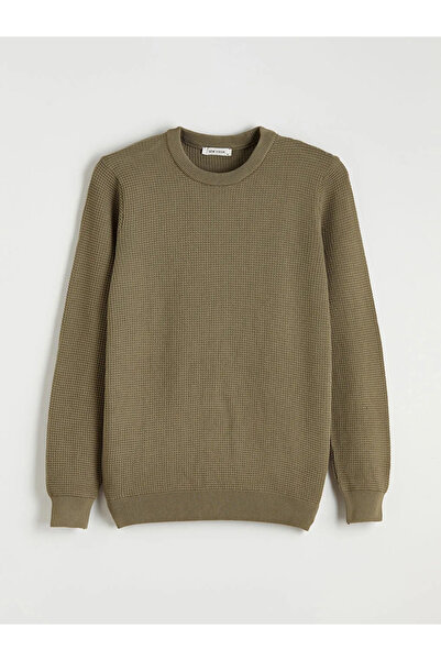 LC Waikiki Pulover tricotat pentru bărbați, verde, cu textură tip fagure, cro...