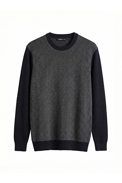 LC Waikiki Navy Blue Crew Neck Patterned Men's Knitwear Sweater