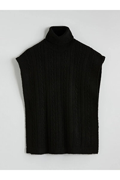 LC Waikiki Black Turtleneck Self-Patterned Women's Knitwear Sweater