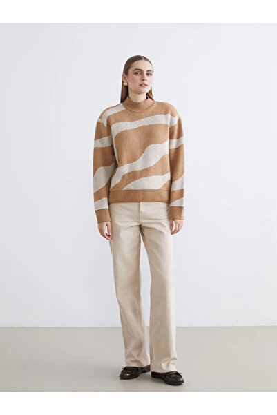 LC Waikiki Beige Half Turtleneck Patterned Women's Knitwear Sweater