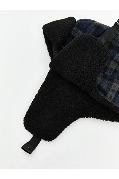 LC Waikiki Navy blue men's snow hat with fur inside