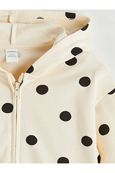 LC Waikiki Ecru Hooded Polka Dot Girl's Cardigan