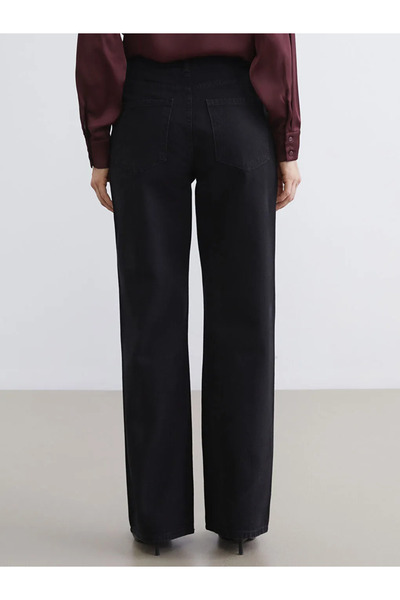 LC Waikiki Black Stone Detailed Wideleg Women's Jean Trousers