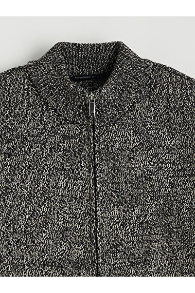 LC Waikiki Brown Standard Fit Stand Collar Men's Knitwear Cardigan
