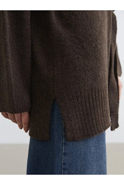 LC Waikiki Brown Half Turtleneck Oversized Women's Knitwear Tunic