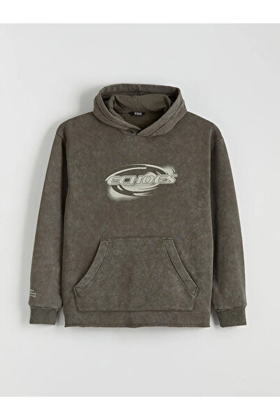 LC Waikiki Khaki Printed Men's Thick Hoodie