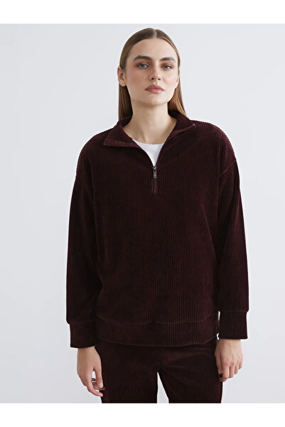 LC Waikiki Hanorac de damă cu guler înalt și nervuri, culoare prune