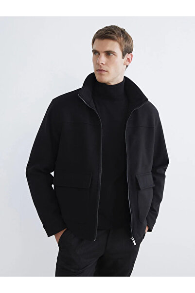 LC Waikiki Black Standard Fit Mock Neck Men's Cashmere Coat