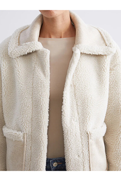 LC Waikiki Ecru Jacket Collar Women's Teddy Coat