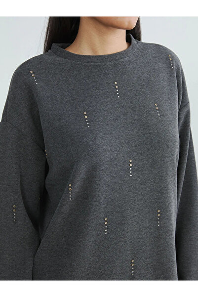 LC Waikiki Дамска туника от антрацит с мека текстура и камъни