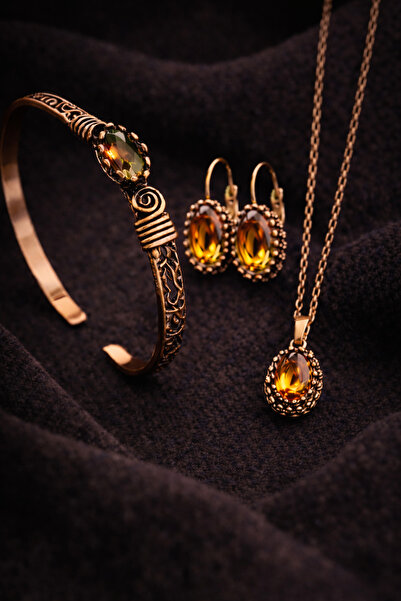 İyyaKee Kadın Bakır Bileklik Küpe Kolye Takım Set Renk Değiştiren Zultanit Ta...