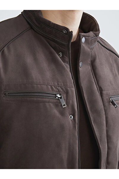 LC Waikiki Brown Standard Fit Stand Collar Suede Men's Coat