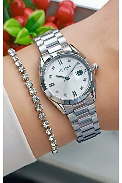 Tom Jones Yeni Model Zirkon Taşlı Kadın Kol Saati+Bileklik Hediyeli