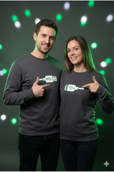 PERISENSE Dear Couple Combination Printed 2-Piece Cotton 3-Yarn Hoodless Over...