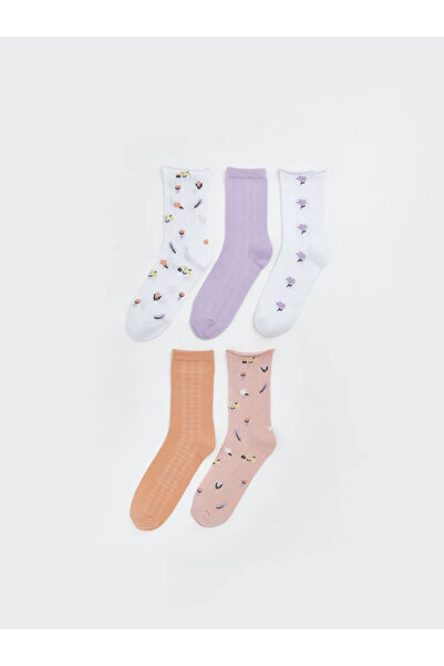 LC Waikiki White Floral Women's Socks 5-Piece Set