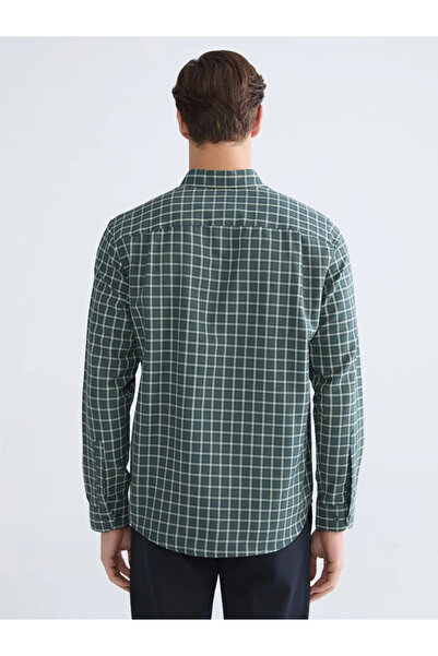 LC Waikiki Khaki Regular Fit Plaid Gabardine Men's Shirt