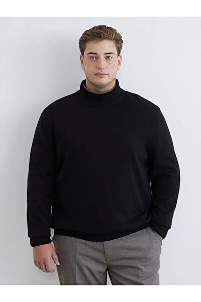 LC Waikiki Pulover negru pentru bărbați, cu guler pe gât, mărime mare