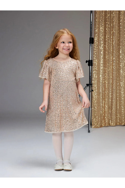 LC Waikiki Rochie galbenă pentru fete, cu decolteu tip bicicletă și paiete br...