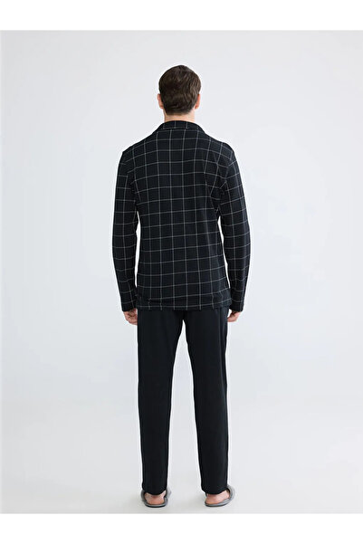 LC Waikiki Black Standard Fit Plaid Men's Pajama Set