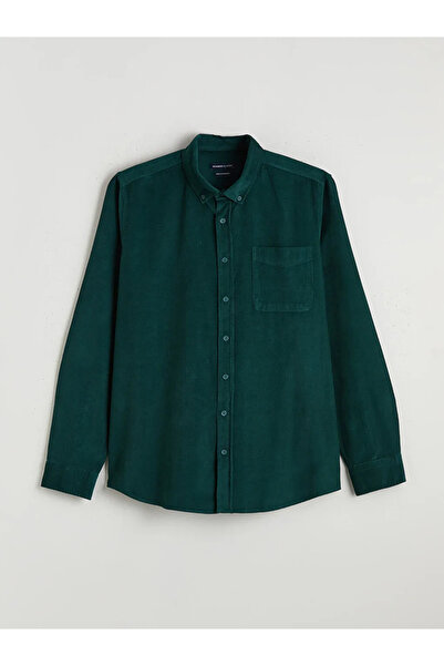 LC Waikiki Petrol Regular Fit Long Sleeve Velvet Men's Shirt