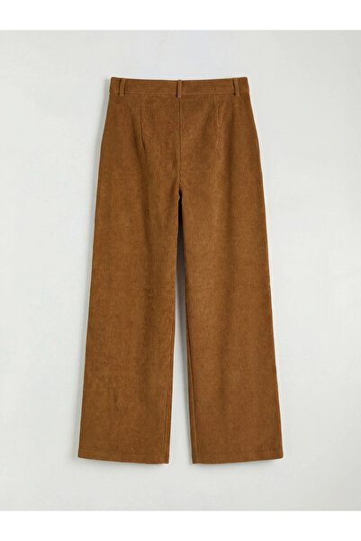 LC Waikiki Beige Slim Fit Women's Corded Fabric Velvet Trousers
