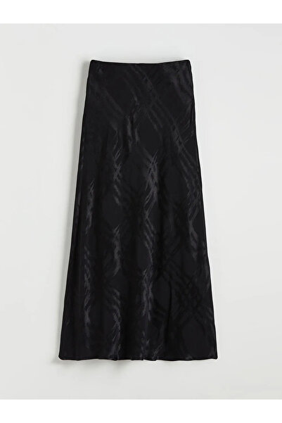 LC Waikiki Black Patterned Satin Skirt with Elastic Waist