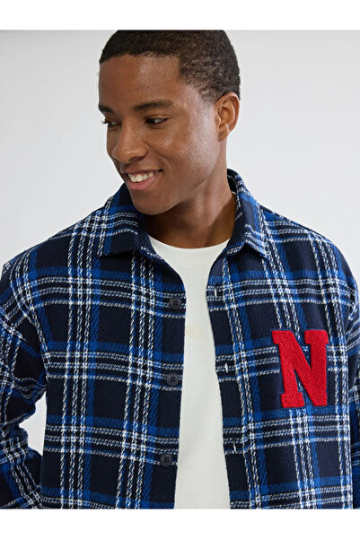 LC Waikiki Ανδρικό πουκάμισο-τζάκετ σε μπλε ναυτικό χρώμα, καρό, με χαλαρή εφ...