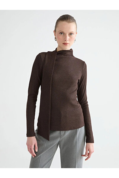 LC Waikiki Mock Neck Women's Bodysuit with Brown Shawl Detail