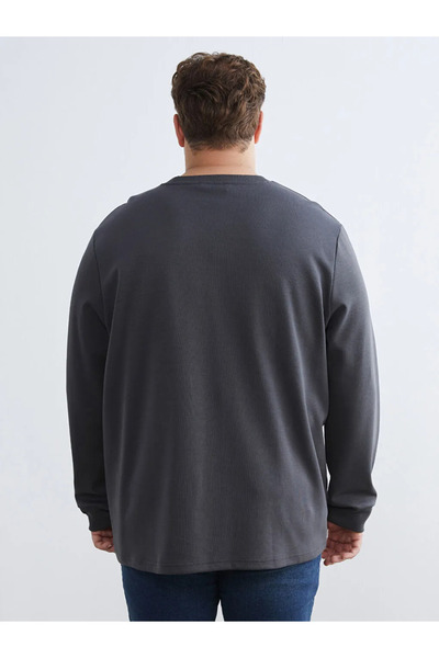 LC Waikiki Anthracite Large Size Crew Neck Printed Men's Sweatshirt