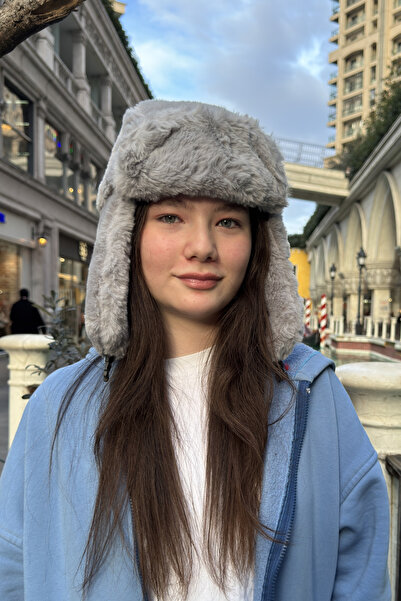 Mollycrush Young Gray Plush Pilot Hat |   Unisex Trendy Winter Ushanka Model ...