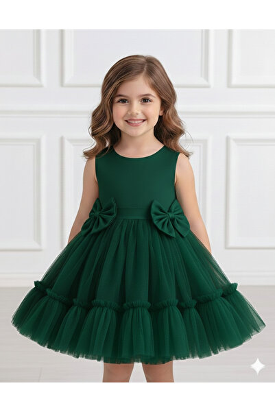PRİNCESS Girl's Emerald Green Bow Detailed Skirt Tulle Dress, Girl's Evening ...