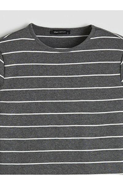 LC Waikiki Anthracite Crew Neck Striped Women's Bodysuit