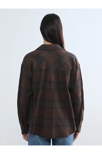 LC Waikiki Black Plaid Patterned 100% Cotton Women's Shirt