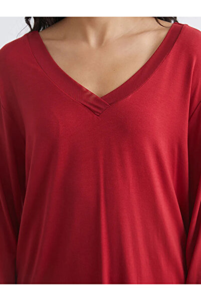 LC Waikiki Червен комплект пижама с V-образно деколте за жени