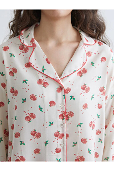 LC Waikiki Ecru shirt collar patterned women's pajama set