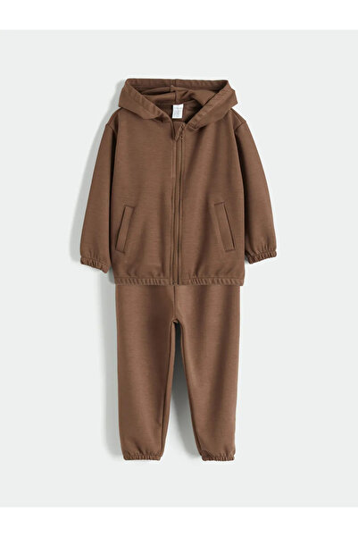 LC Waikiki Brown Hooded Baby Boy Tracksuit Set