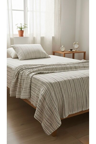 Zorluteks Tek Kişilik Müslin Pike | Yatak Örtüsü Gri Bej