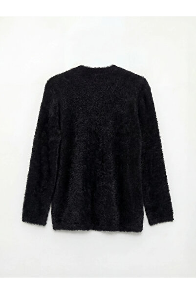 LC Waikiki Black Crew Neck Women's Knitwear Cardigan with Glitter Detail