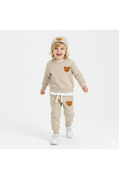 ŞAPKAKİDS TEDDY BEJ 3'LÜ EŞOFMAN TAKIMI