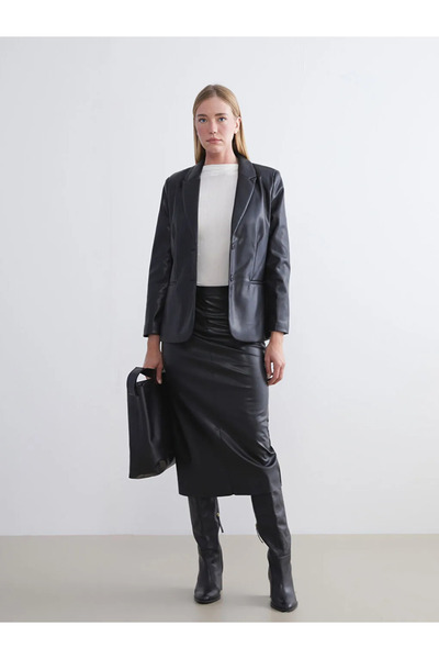 LC Waikiki Black Women's Leather-Look Blazer Jacket