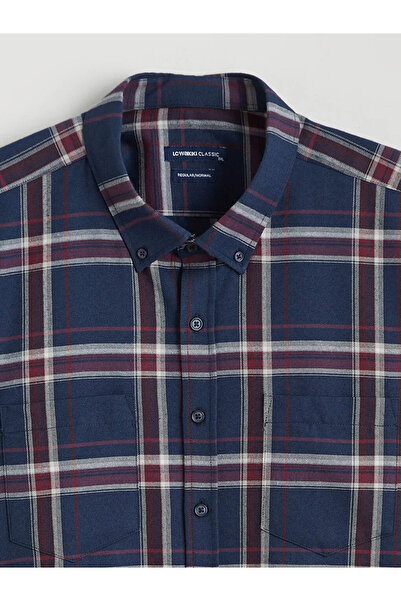 LC Waikiki Burgundy Regular Fit Long Sleeve Plaid Men's Shirt