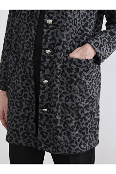 LC Waikiki Black Crew Neck Leopard Patterned Women's Cardigan