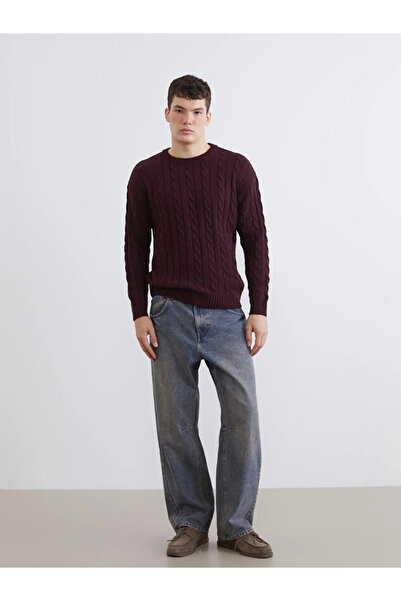 LC Waikiki Claret Red Crew Neck Men's Knitwear Sweater