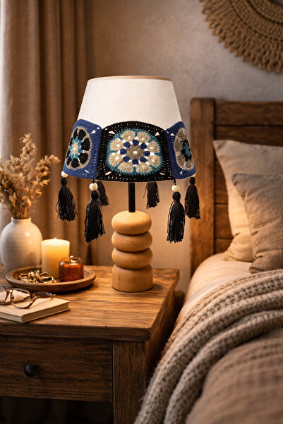 nijiartdesign Layered Natural Wood Base, Crochet Motif, Tassel, Rustic Look L...