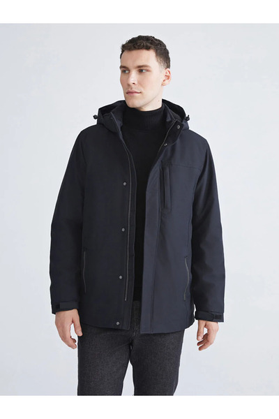LC Waikiki Men's Black Standard Fit Hooded Coat