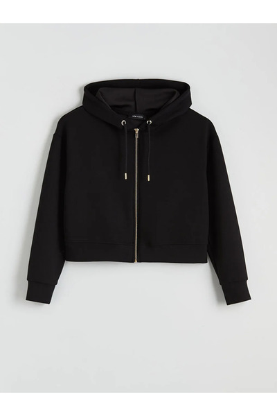 LC Waikiki Γυναικείο φούτερ με μαύρη κουκούλα με φερμουάρ