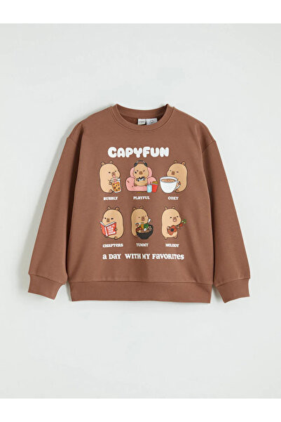 LC Waikiki Brown Capyfun Printed Girls' Thick Sweatshirt